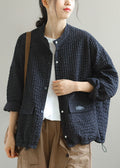 Boutique Black Stand Collar Pockets Button Drawstring Fall Coats Long sleeve