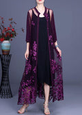 Elegant Purple tulle Embroidered Cardigans Two Piece Set Women Clothing