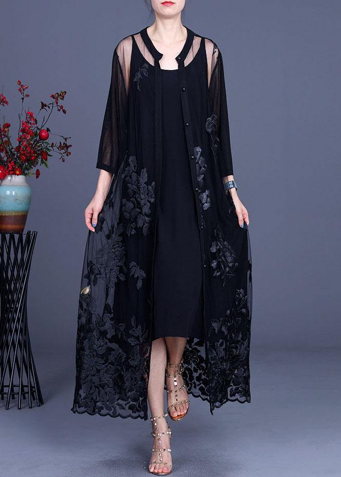Elegant Purple tulle Embroidered Cardigans Two Piece Set Women Clothing