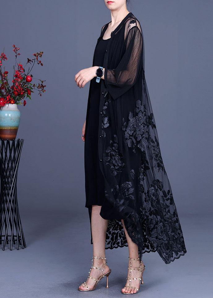 Elegant Purple tulle Embroidered Cardigans Two Piece Set Women Clothing