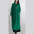Fashion green maxi coat casual Stand pockets Cotton linen Coat women long sleeve baggy coat
