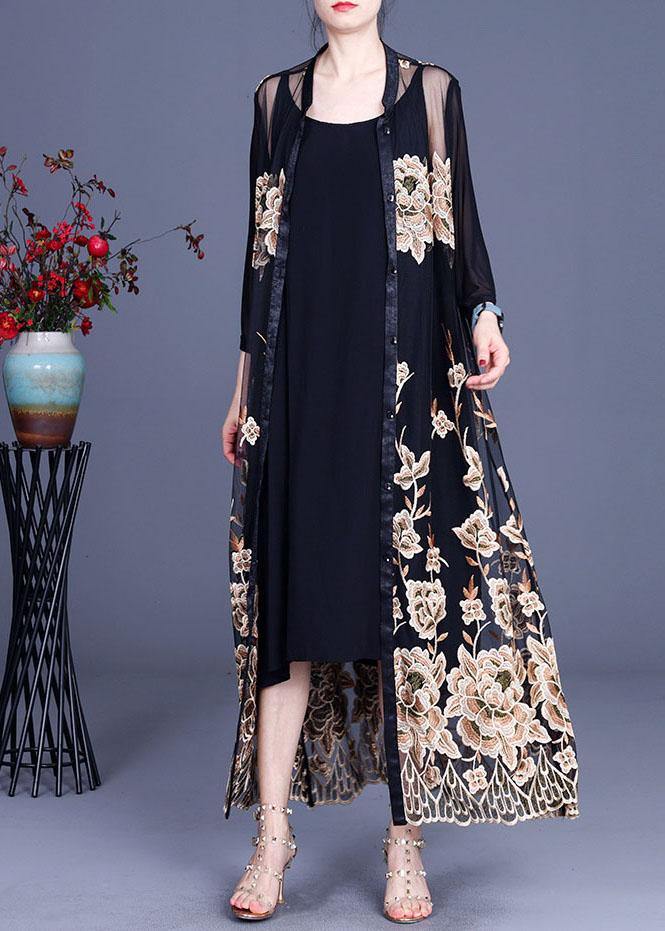 Fine Apricot Retro Embroidered Summer Tulle Cardigan