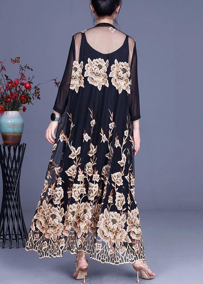 Fine Apricot Retro Embroidered Summer Tulle Cardigan
