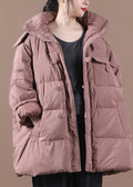 Fine plus size snow jackets pink hooded zippered goose Down coat