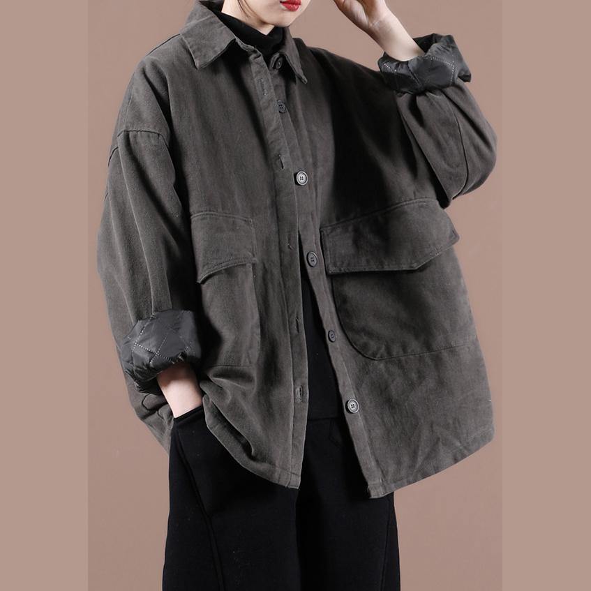 French gray Plus Size maxi coat Cotton lapel Button Down spring jackets