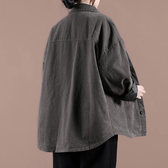 French gray Plus Size maxi coat Cotton lapel Button Down spring jackets