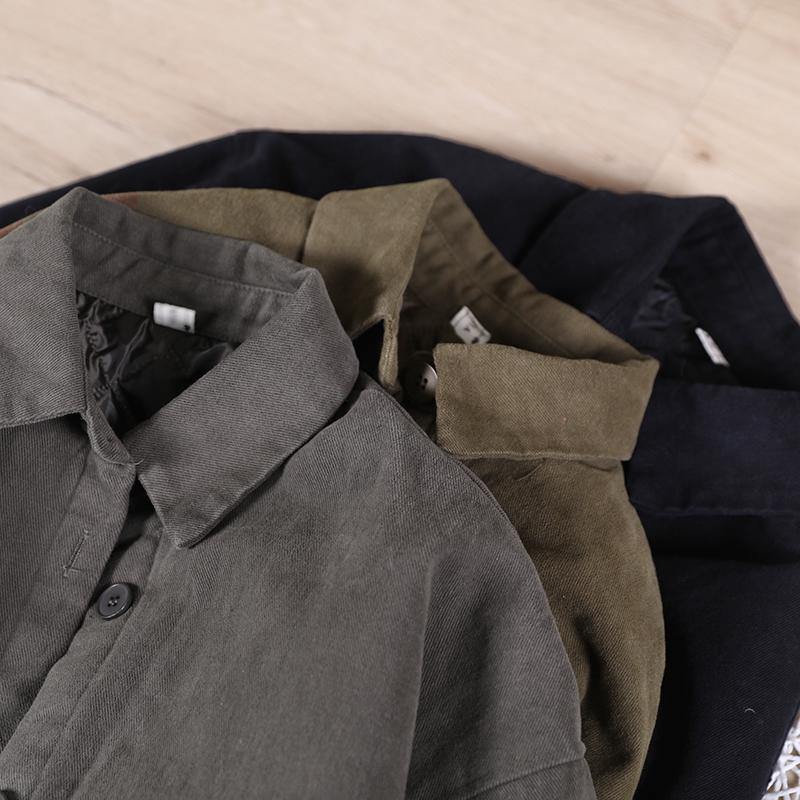 French gray Plus Size maxi coat Cotton lapel Button Down spring jackets