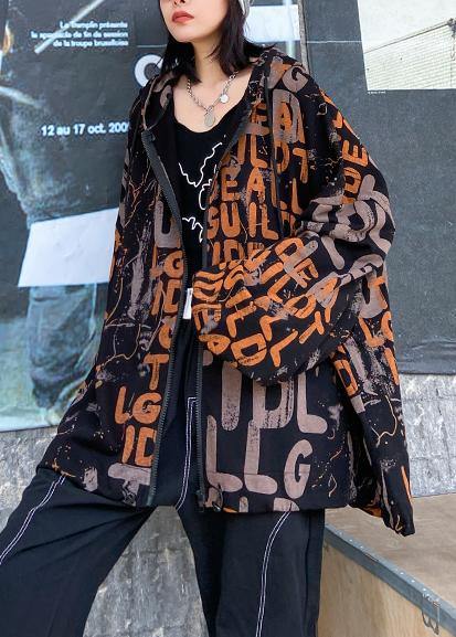 French hooded pockets Fine coat for woman orange Letter coat