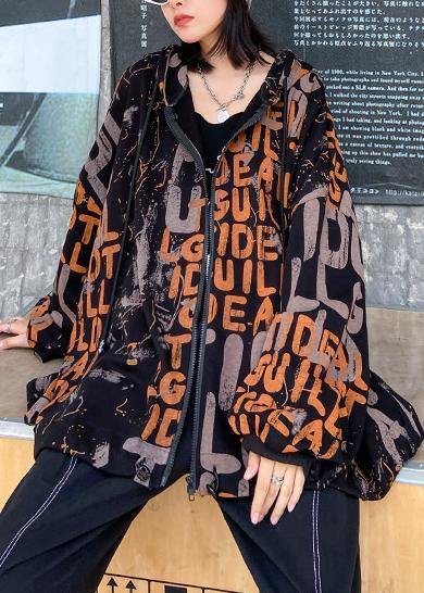 French hooded pockets Fine coat for woman orange Letter coat