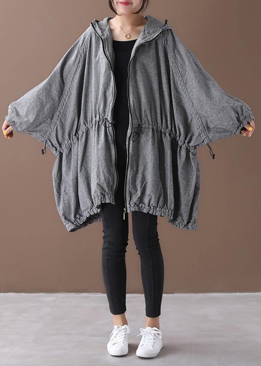 Handmade gray plaid Fashion coat Inspiration hooded drawstring coats