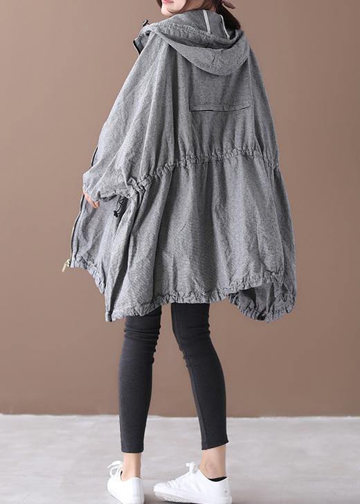 Handmade gray plaid Fashion coat Inspiration hooded drawstring coats