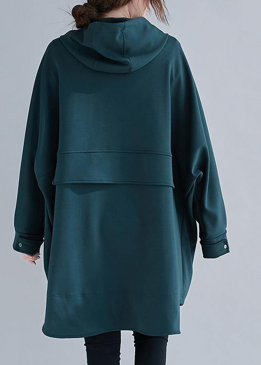 Italian blackish green Fashion Long coats Photography hooded zippered outwears