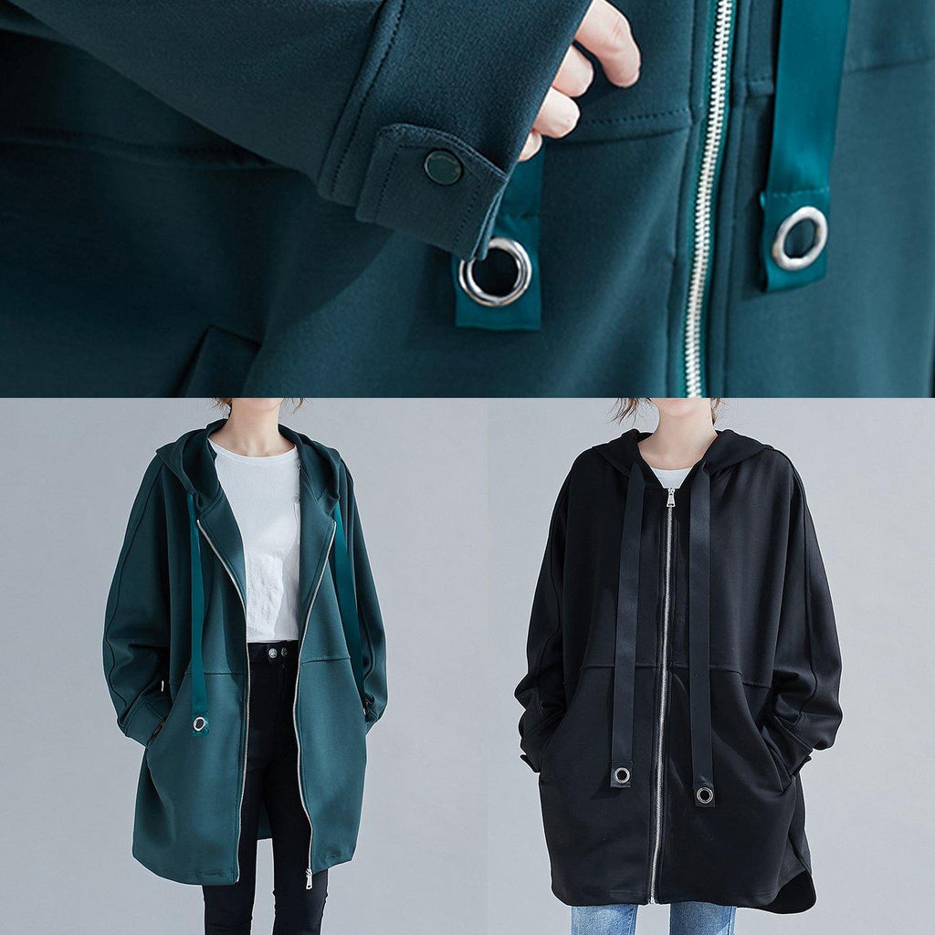 Italian blackish green Fashion Long coats Photography hooded zippered outwears