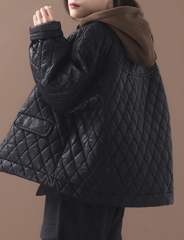 Luxury plus size warm winter over short coat black o neck women outwear