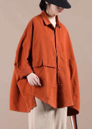 Organic Orange Coat For Woman Wardrobes Lapel Batwing Sleeve Spring Coats