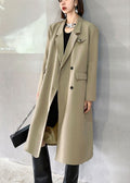 Simple Khaki PeterPan Collar Pockets Button Fall Long sleeve Coat