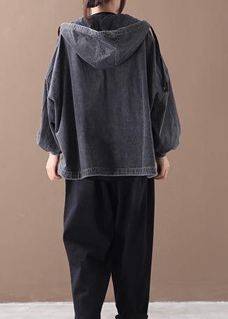 Simple black Fine tunics for women Neckline hooded zippered women coats