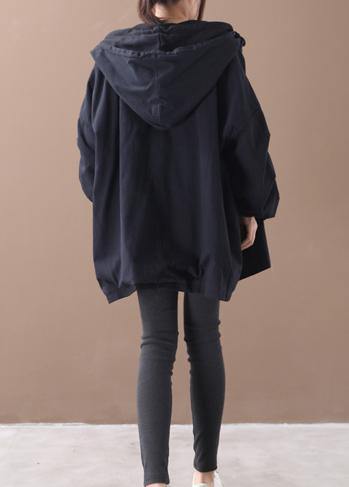 Simple hooded false two pieces Fine Coats Women black Art coat