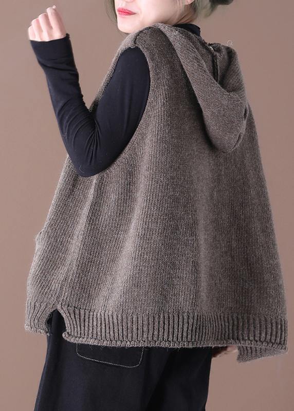 2021 New Loose Large Size Literary Hooded Knit Waistcoat Sweater Coat