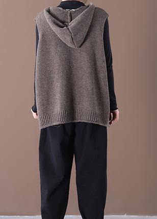 2021 New Loose Large Size Literary Hooded Knit Waistcoat Sweater Coat