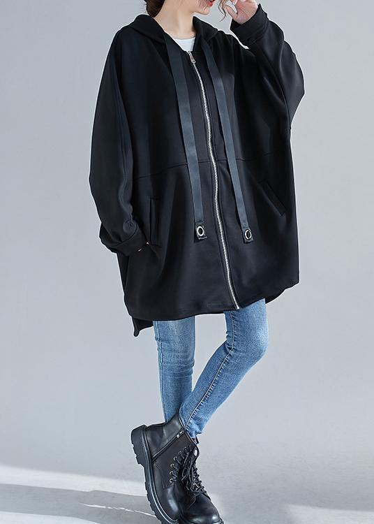 Style hooded zippered Plus Size coats women blouses black oversized outwears