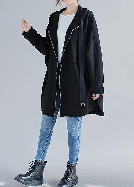 Style hooded zippered Plus Size coats women blouses black oversized outwears