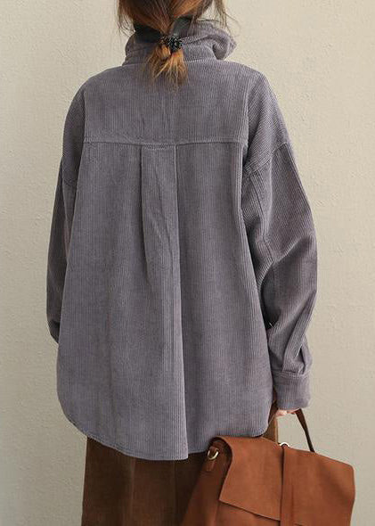 Vintage Pink and Gray Fall Loose Corduroy Short Coat For Women