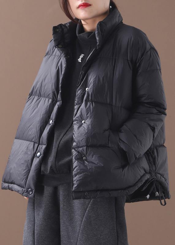 Warm plus size snow jackets winter outwear black stand collar drawstring duck down coat
