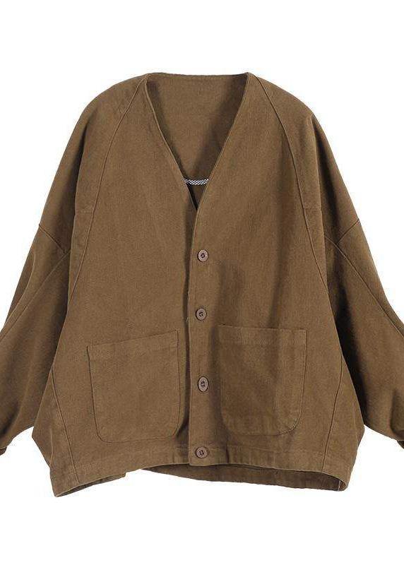 Women V Neck Fine Spring Coat Chocolate Daily Coats