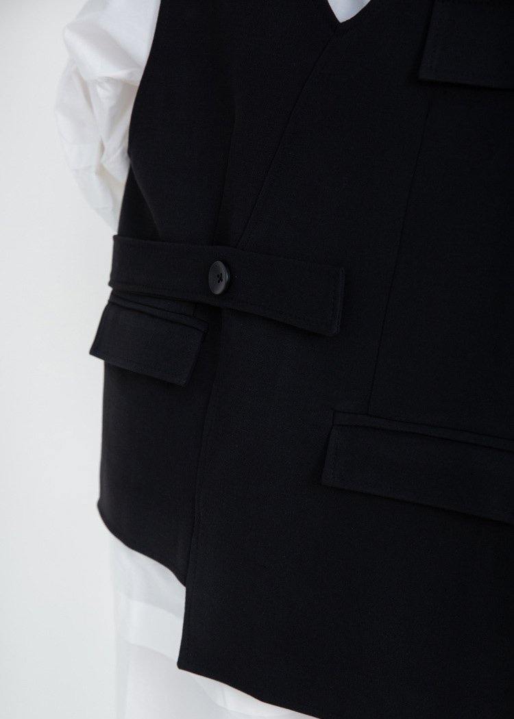 Women V Neck Fine Sleeveless Outwear Black Silhouette Women Coats