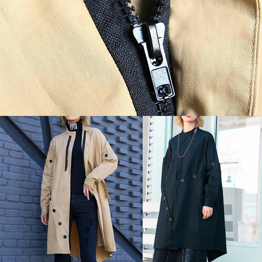 boutique casual medium length stand collar women coats black asymmetric coats