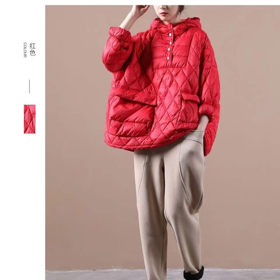 2023 Loose Fitting Winter Puffer Jacket Hooded Black Down Coat