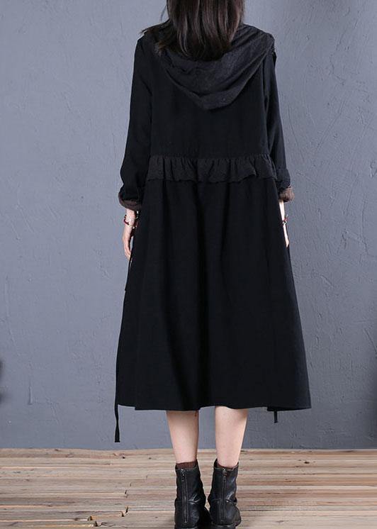 women oversized trench coat fall black hooded ruffles overcoat